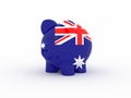 Finance, saving money, piggy bank on white background. Australia flag. 3d illustration Royalty Free Stock Photo