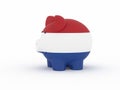 Finance, saving money, piggy bank on white background. Netherlands flag. 3d illustration