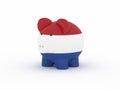 Finance, saving money, piggy bank on white background. Netherlands flag. 3d illustration