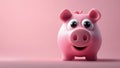 Finance saving tips are illustrated by a cute piggy bank in a studio image with a pink background and front view Royalty Free Stock Photo
