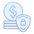 Finance secure flat icon. Protection money blue icons in trendy flat style. Dollar coins and shield gradient style