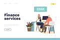 Finance services concept of landing page with senior man visit bank sit in office talking to manager Royalty Free Stock Photo