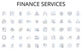 Finance services line icons collection. Budgeting, Forecasting, Accounting, Investments, Assets, Liabilities, Risk