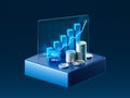 Finance stock growth chart investment graph on 3d diagram background with up arrow digital display analysis money profit financial