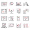 Finance and stock line icons, investment strategy linear signs vector