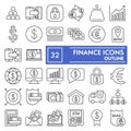 Finance thin line icon set, bank symbols collection, vector sketches, logo illustrations, money signs linear pictograms Royalty Free Stock Photo