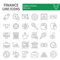 Finance thin line icon set, money symbols collection, vector sketches, logo illustrations, banking signs linear