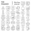 Finance thin line SIGNED icon set, bank symbols collection, vector sketches, logo illustrations, money signs linear Royalty Free Stock Photo