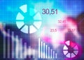 Finance trading concept. Digital charts with statistic information on background