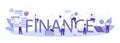 Finance typographic header. Business character reviewing company