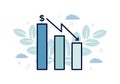 Finance. Vector illustration of devaluation. A bar chart icon, over which a down arrow with a dollar sign, on a background of Royalty Free Stock Photo