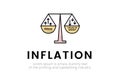 Finance. Vector illustration logo inflation. Scales with bowls, on which the words price with up arrows, value of money with down