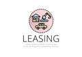 Finance. Vector illustration logo leasing. In a circle made of dotted lines, a house, a car, an excavator, the inscription leasing Royalty Free Stock Photo