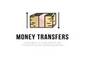 Finance. Vector illustration of a money transfer logo. A stack of bills, on the sides of the up and down arrows, the inscription