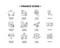 Finance. Vector illustration set of icons depository services, property appraisal, rating services, collection.