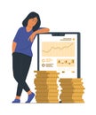 Woman Investing Online with Mobile Phone and Getting Profit for Financial Concept Illustration