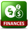 Finances (dollar sign) green square button red ribbon in middle Royalty Free Stock Photo