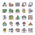 Finances management green color linear icons set