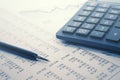 Financial accounting calculator on balance sheets Royalty Free Stock Photo