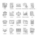 Financial accounting flat line icons. Bookkeeping, tax optimization, firm dissolution, accountant outsourcing, payroll