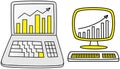 Financial accounting report on laptop, data analysis. Program working with business process diagram