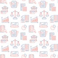 Financial accounting seamless pattern with flat line icons. Bookkeeping background, tax optimization, loan, invoice