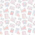 Financial accounting seamless pattern with flat line icons. Bookkeeping background, tax optimization, loan, payroll