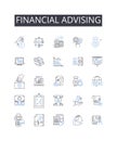 Financial advising line icons collection. Wealth management, Investment consulting, Fiscal counseling, My management