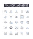 Financial advising line icons collection. Wealth management, Investment consulting, Fiscal counseling, My management