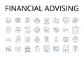 Financial advising line icons collection. Wealth management, Investment consulting, Fiscal counseling, My management