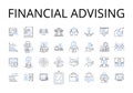 Financial advising line icons collection. Wealth management, Investment consulting, Fiscal counseling, My management