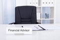 Financial advisor title on nameplate