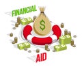 Financial aid concept, Life buoy lifebelt with big money bag and