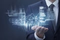Executive analyzing growth data on a futuristic financial display. Royalty Free Stock Photo