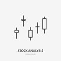 Financial analysis flat logo, stock price chart, graph icon. Data visualization vector illustration. Sign for business