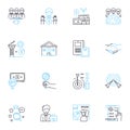 Financial analysis linear icons set. Profitability, Liquidity, Solvency, Efficiency, Stability, Growth, Risk line vector