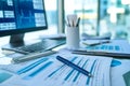 Financial Analysis Workspace with Data Charts, Spreadsheets, and Investment Visual Tools Royalty Free Stock Photo