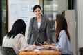 Financial Analyst discussing with Investment Banker at Meeting Room. Fund investment concept