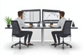Financial analysts monitoring stock market data in modern office setting