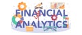 Financial analytics typographic header. Business character making financial