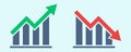 Financial arrows up and down. Vector graph with green and red arrows. Chart with increase, decrease.