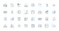 Financial assessment linear icons set. Budgeting, Analysis, Evaluation, Forecasting, Planning, Risk, Assessment line