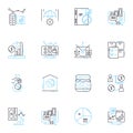 Financial assessment linear icons set. Budgeting, Analysis, Evaluation, Forecasting, Planning, Risk, Assessment line
