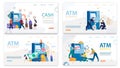 Financial ATM Services Landing Page Cartoon Set Royalty Free Stock Photo