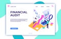 Financial audit landing page. Tax management, business consultant service and finance accounting isometric vector