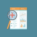 Financial Auditing report, document with magnifying glass. Audit result. icon. Charts graphs on a paper. Royalty Free Stock Photo