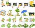 Financial banking service icons set. Flat vector cartoon illustration. Royalty Free Stock Photo