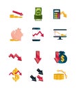 Financial business crisis economy money stock market crash icons set isolated icon Royalty Free Stock Photo