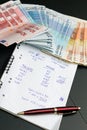 Financial calculations and euro money Royalty Free Stock Photo