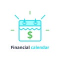 Financial calendar, annual payment day, monthly budget planning, fixed period concept, loan duration